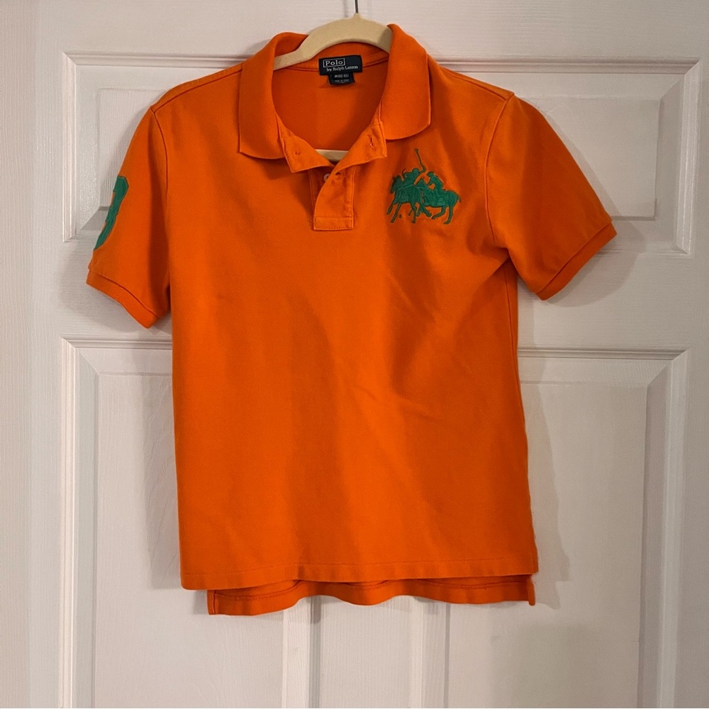 Polo Ralph Lauren short sleeve‎ shirt big pony orange green boys medium 10-12